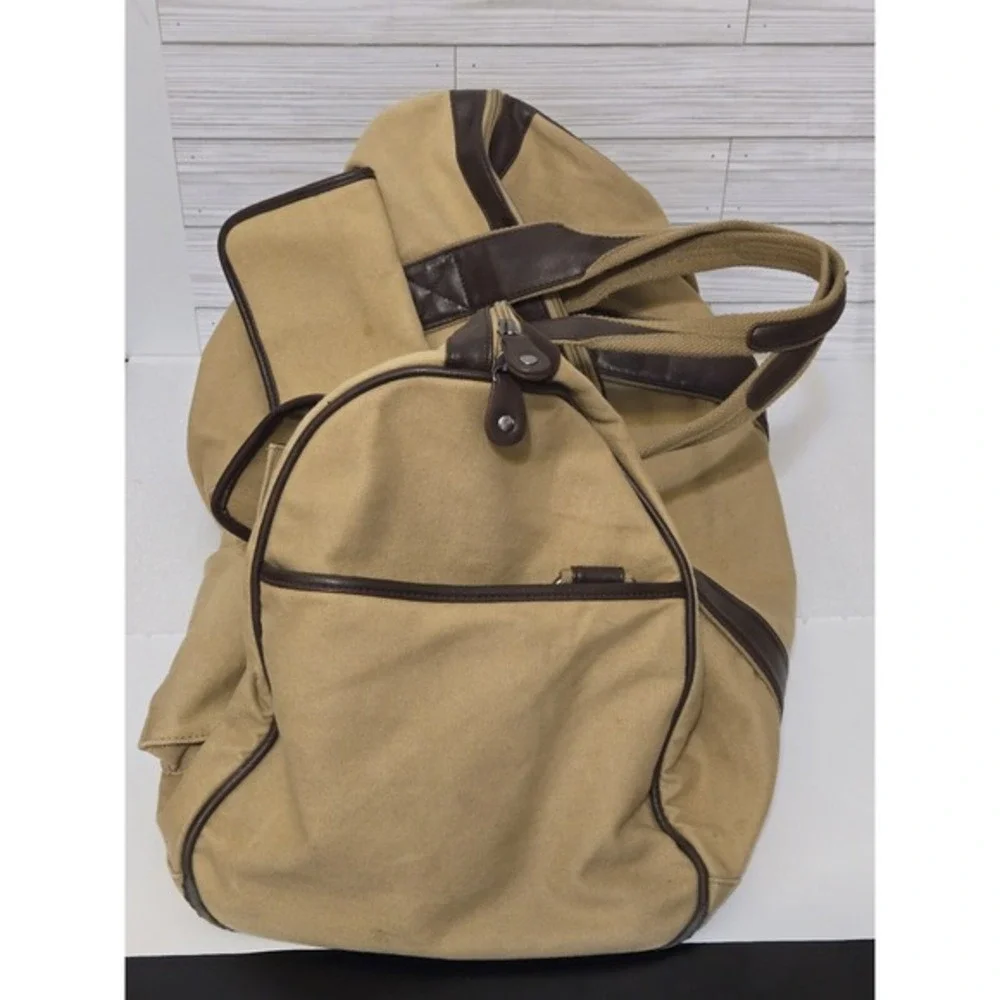 ZEP-PRO Khaki Brown Tan Canvas Leathrr Concho‎ Travel Duffel Bag 15